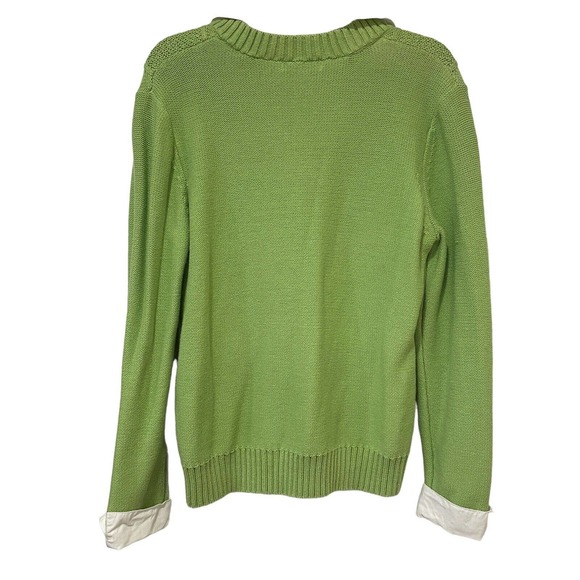 jm collection sweater medium grreen knit dickie style collar retro - Picture 2 of 7